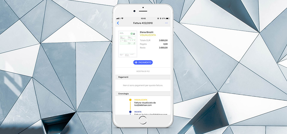 Funzione banca sulla app del programma di fatturazione Debitoor per iOS