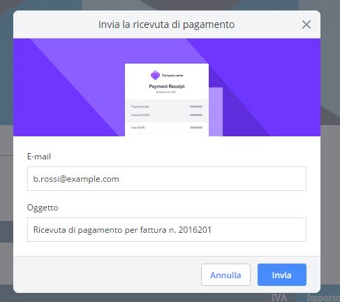 Invia email con ricevuta di pagamento