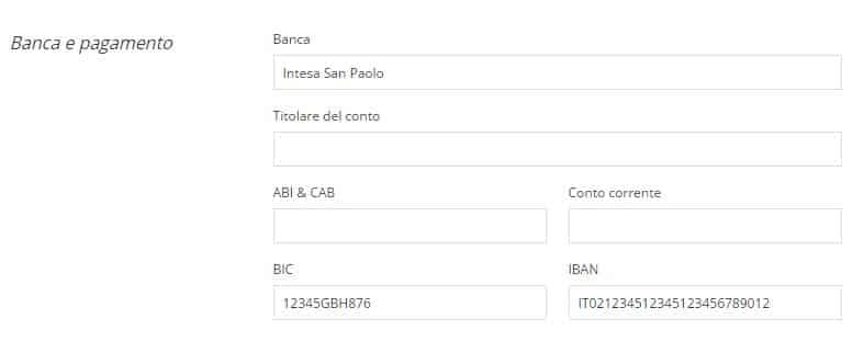 Coordinate bancarie modello di fattura per PMI e professionisti