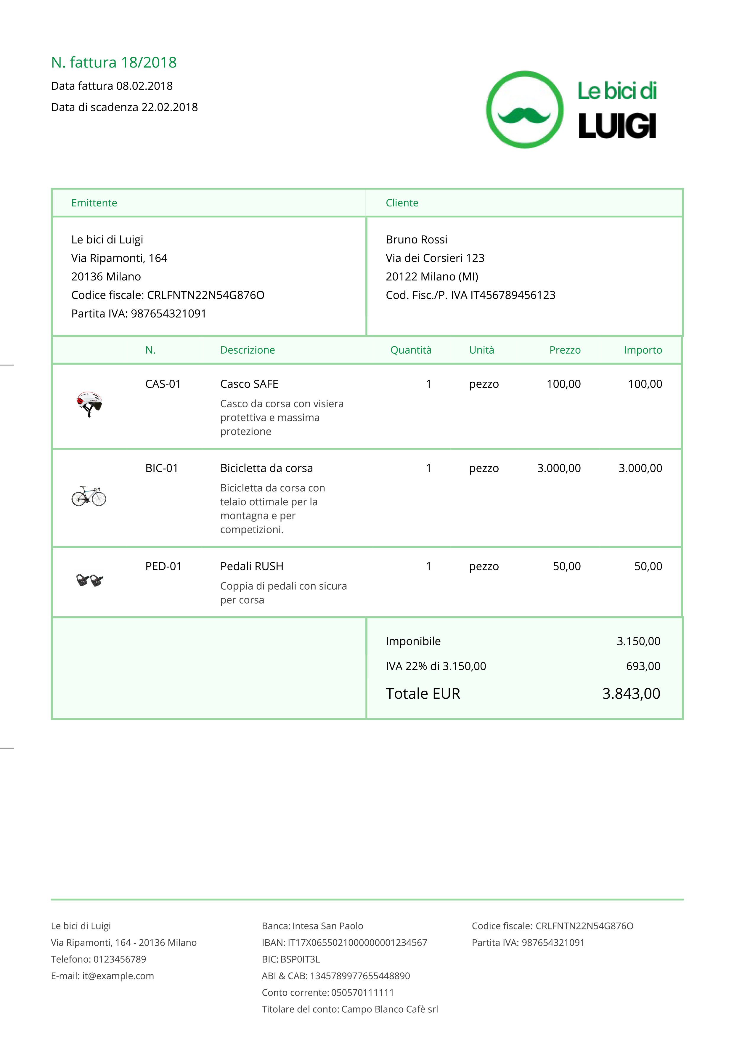 Modello di fattura fac simile Word e Excel | Debitoor fatturazione